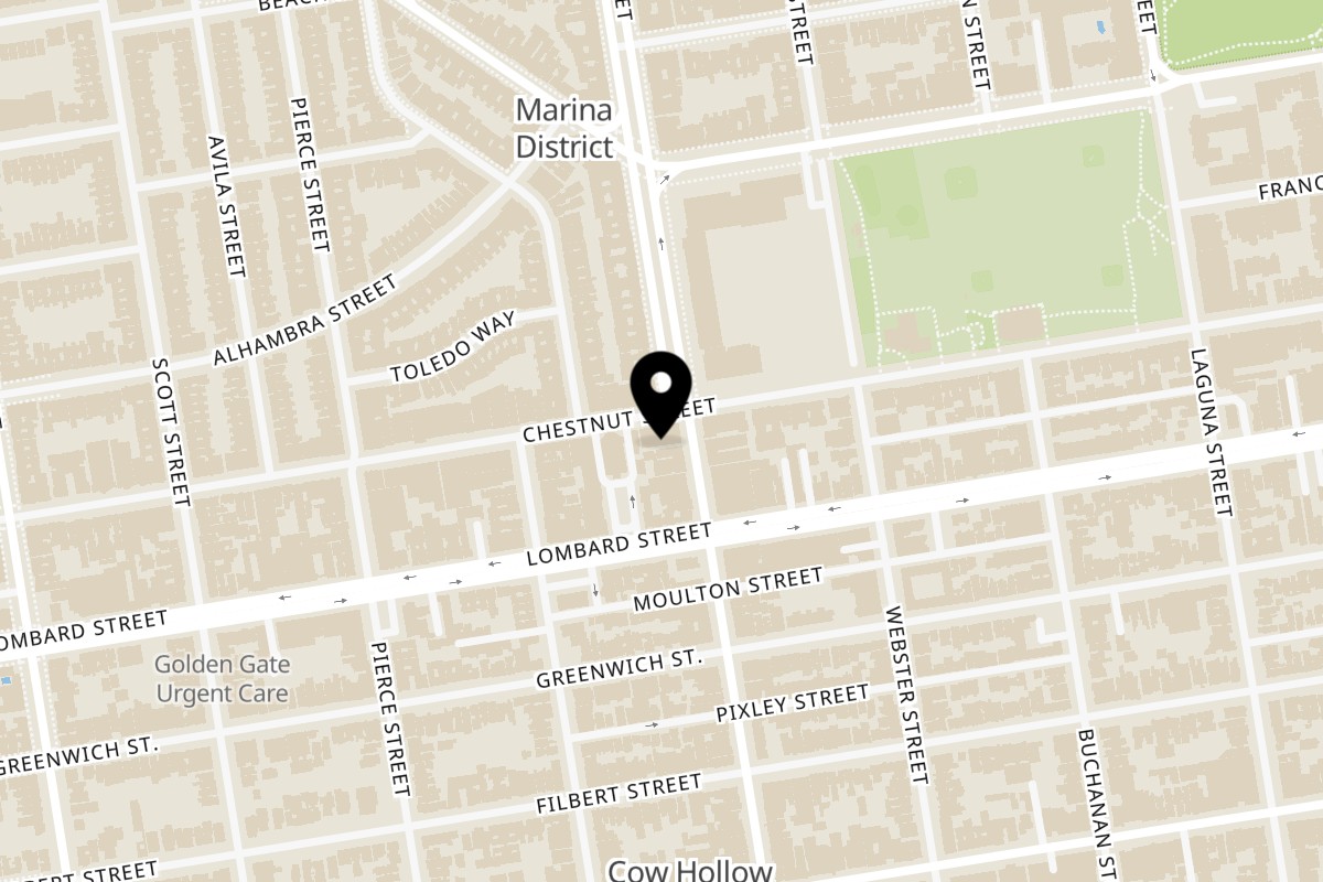 Map showing the location of Morella on 2001 Chestnut St #2027 in San Francisco