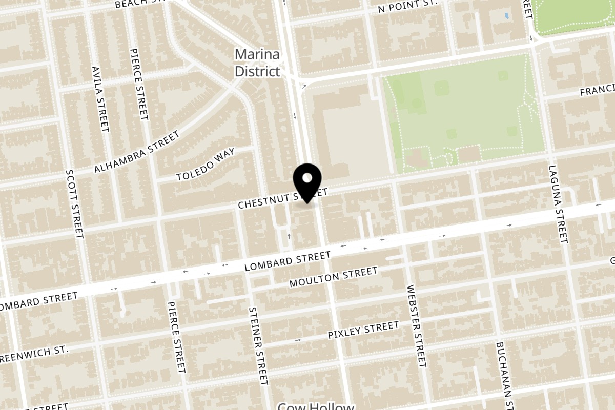 Map showing the location of Morella on 2001 Chestnut St in San Francisco